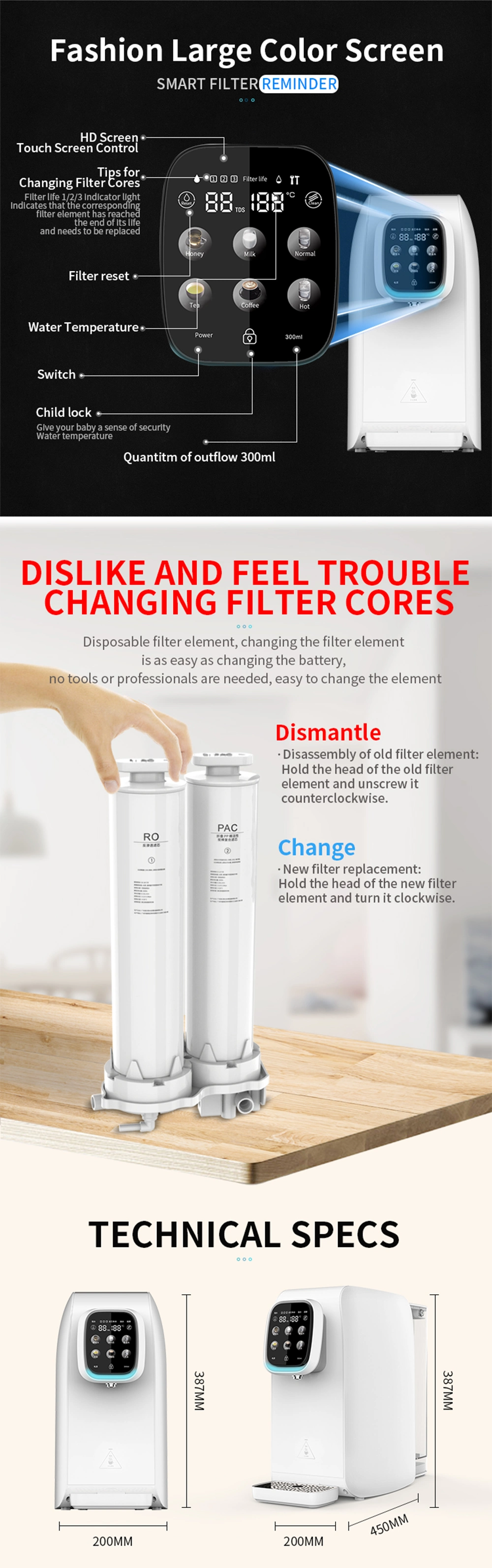 Domestic Reverse Osmosis Water Filtration System Portable Desktop Water 5 Stages All-in-One RO Water Filter for Home