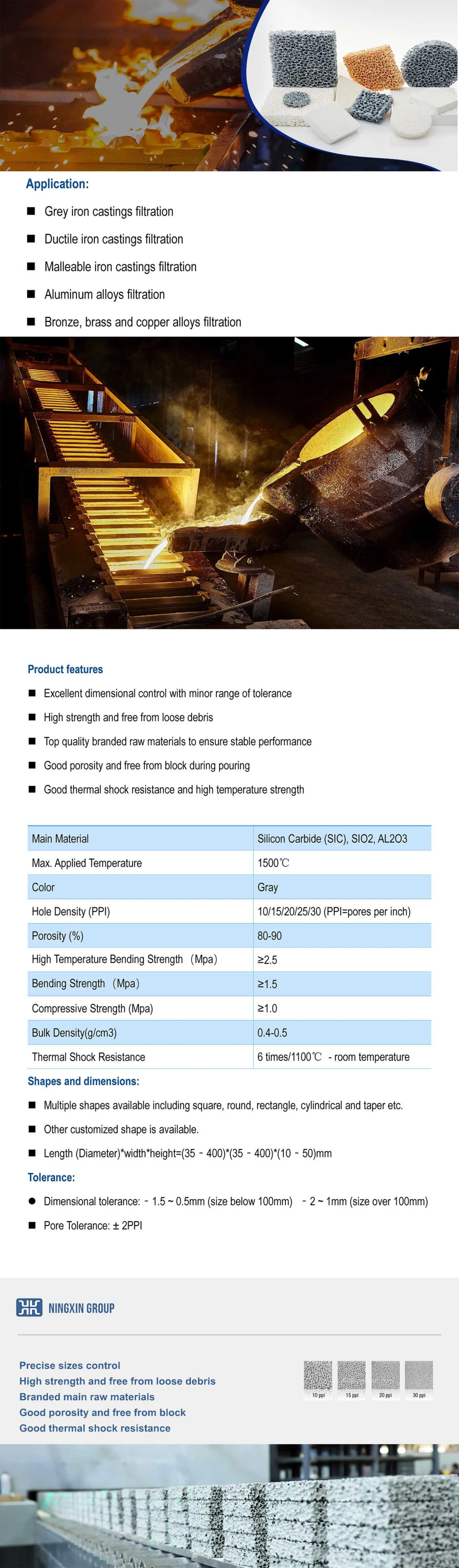 Large Surface Area Best Price Cast Iron Steel Gravity Casting Molten Metal Foam Ceramic Filter Filtration